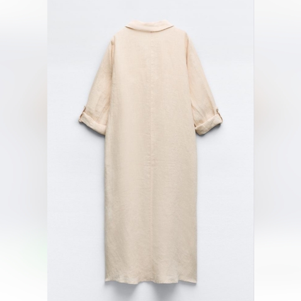 Zara 100% linen Tunic Casual Loose Fit Long Dress Sz-L - Picture 3 of 9